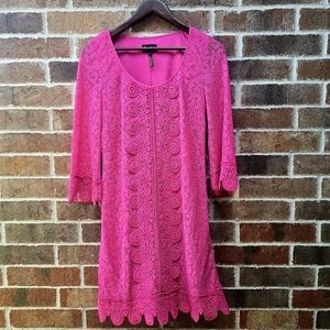 Laundry by Shelli Segal Hot Pink Crochet Mini Dress Size 4 Boho Chic Dress